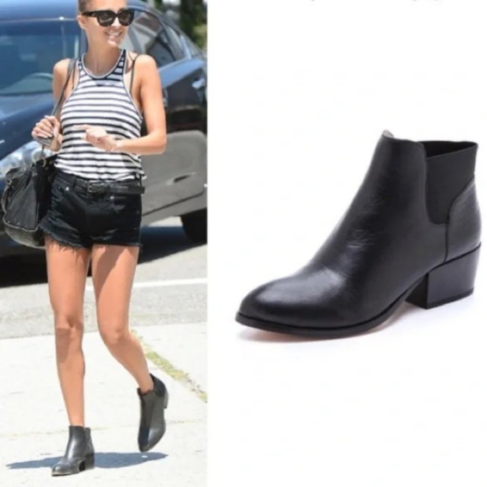 House of Harlow 1960 Warner Black Leather Ankle Booties Size 38